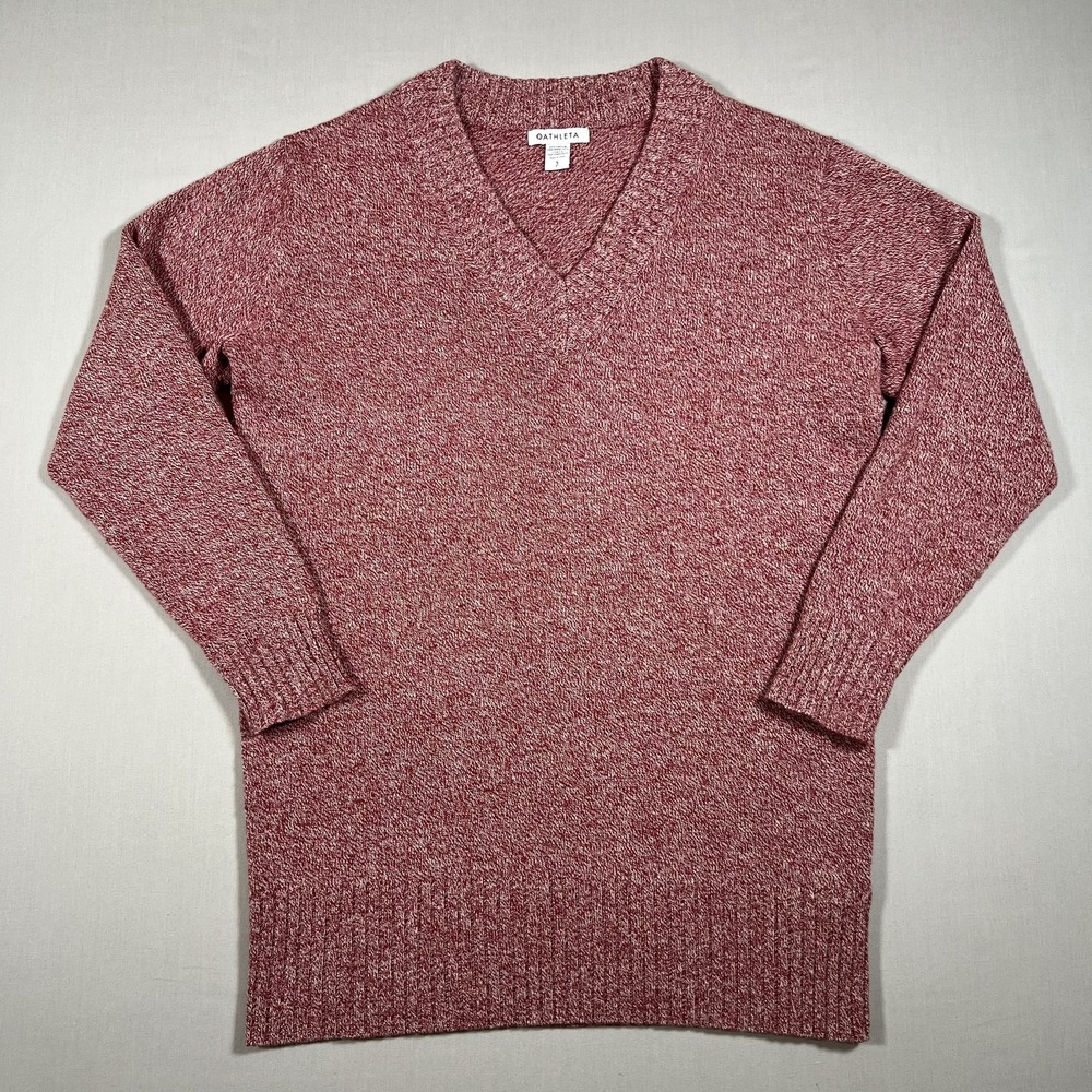 Athleta Cashmere Sweater Womens S Red Pink Vital V-Neck Tunic Wool